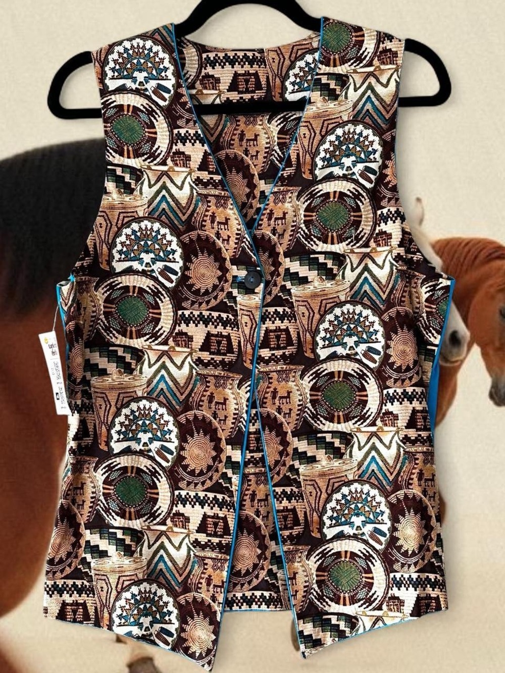 Handmade Reversible Brown & Blue Aztec Western Vest